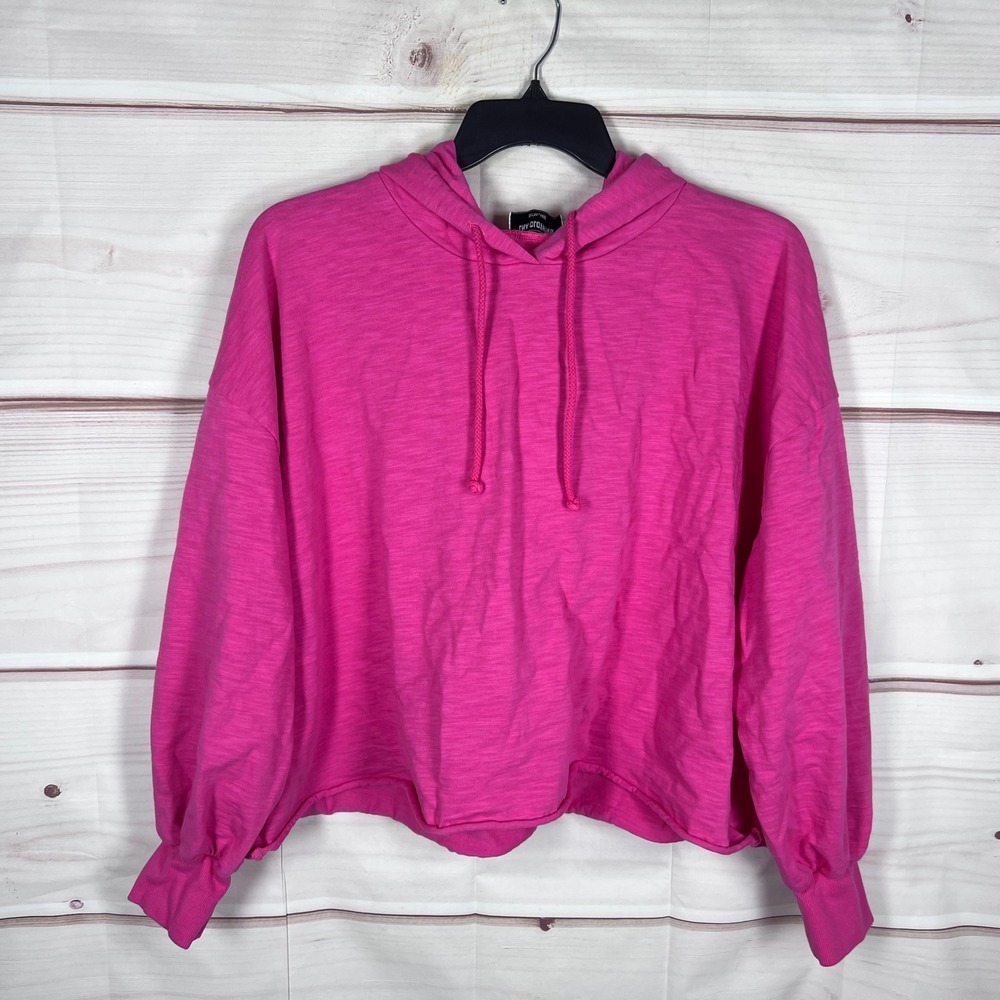 LNA Clothing Hoodie Womens XL Pink Solid Cropped Raw Hem Cotton Pullover Top